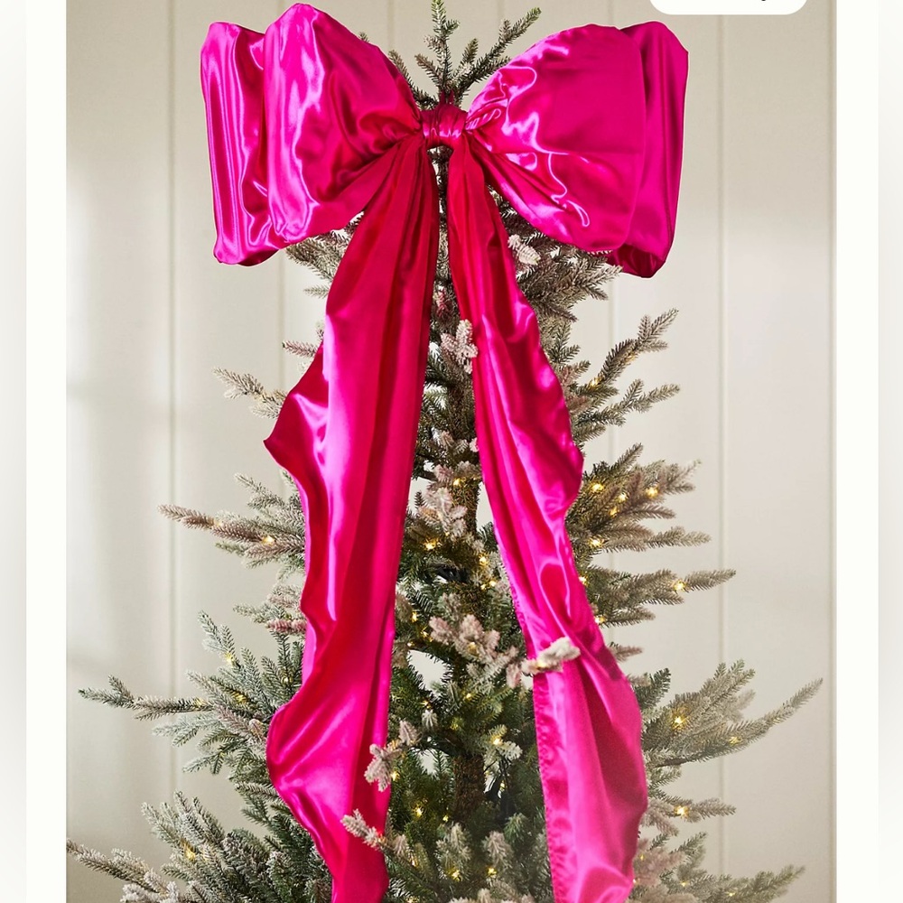 New Anthropologie Satin Bow Tree Topper Pink Christmas